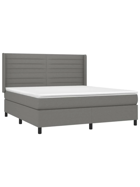Box spring postel s matrací a LED tmavě šedá 180x200 cm textil
