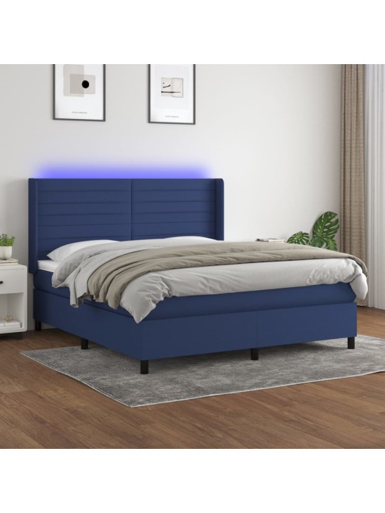 Box spring postel s matrací a led modrá 180x200 cm textil