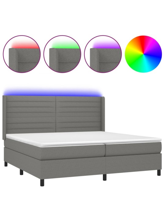 Box spring postel s matrací a LED tmavě šedá 200x200 cm textil