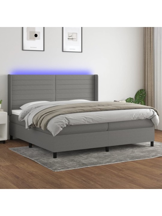 Box spring postel s matrací a LED tmavě šedá 200x200 cm textil
