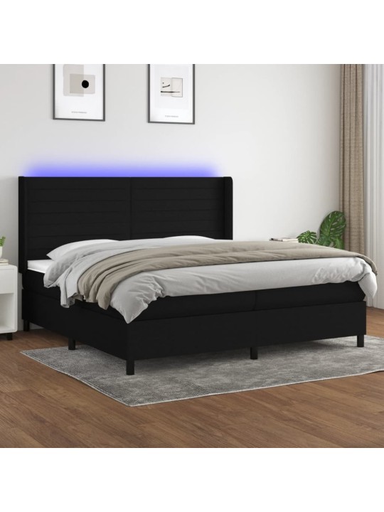 Box spring postel s matrací a LED černá 200x200 cm textil