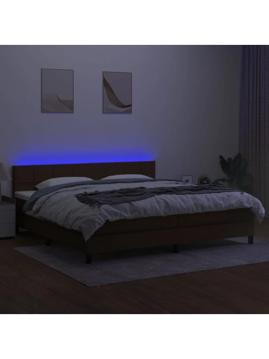 Box spring postel s matrací a led tmavě hnědá 200x200 cm textil