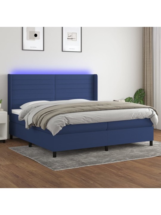 Box spring postel s matrací a led modrá 200x200 cm textil
