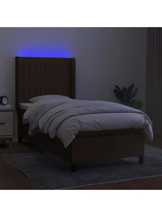 Box spring postel s matrací a LED tmavě hnědá 80x200 cm textil