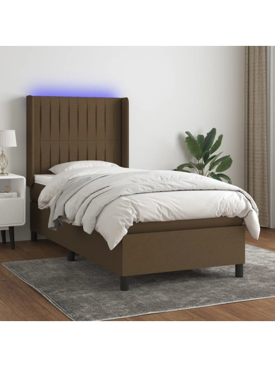 Box spring postel s matrací a LED tmavě hnědá 80x200 cm textil