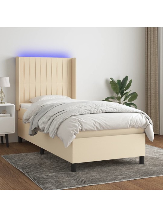 Box spring postel s matrací a led krémová 80 x 200 cm textil