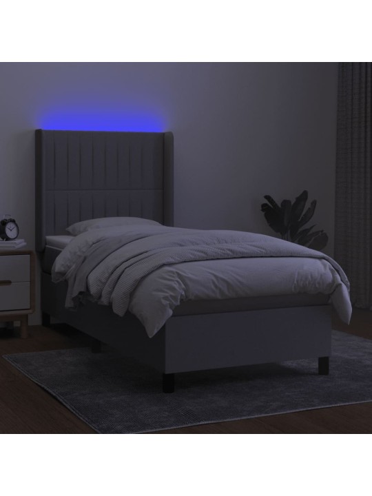 Box spring postel s matrací a LED světle šedá 90x190 cm textil