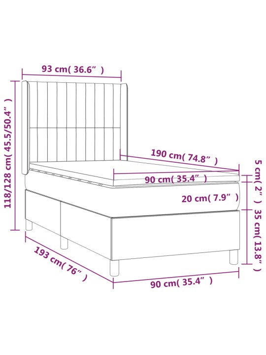 Box spring postel s matrací a LED černá 90x190 cm textil