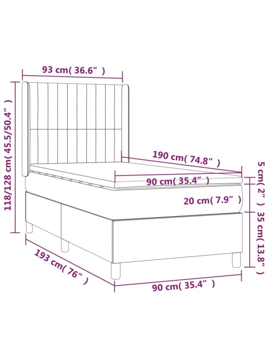 Box spring postel s matrací a LED krémová 90x190 cm textil