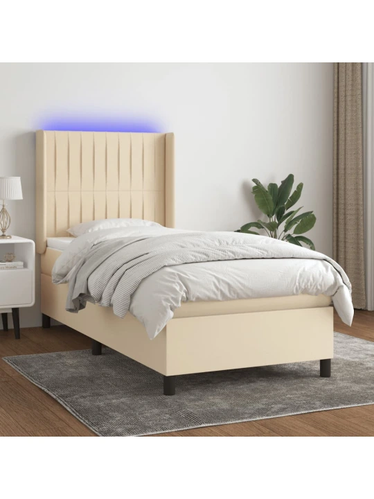 Box spring postel s matrací a LED krémová 90x190 cm textil