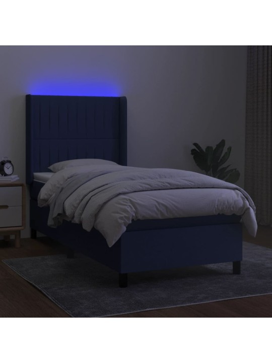 Box spring postel s matrací a LED modrá 90x190 cm textil