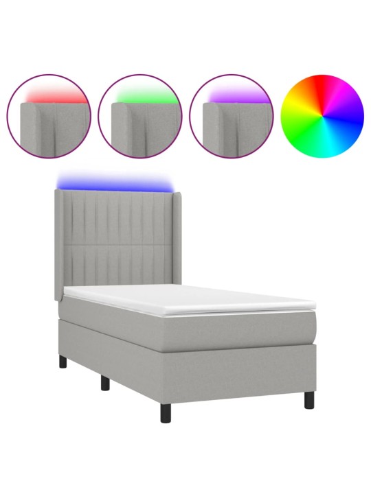 Box spring postel s matrací a LED světle šedá 90x200 cm textil