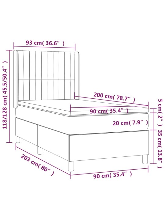 Box spring postel s matrací a LED černá 90x200 cm textil