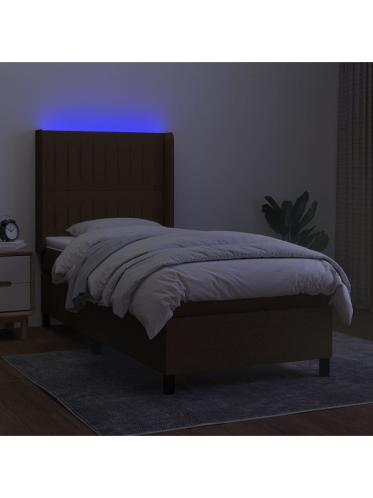 Box spring postel s matrací a LED tmavě hnědá 90x200 cm textil