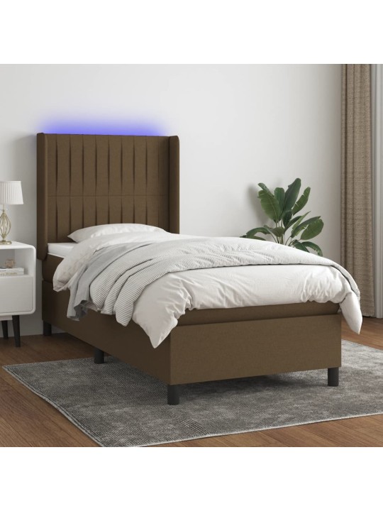 Box spring postel s matrací a LED tmavě hnědá 90x200 cm textil