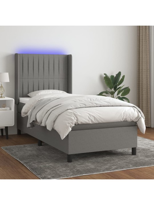 Box spring postel s matrací a LED tmavě šedá 100x200 cm textil