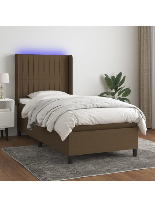 Box spring postel s matrací a led tmavě hnědá 100x200 cm textil