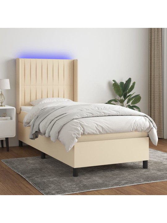 Box spring postel s matrací a LED krémová 100x200 cm textil