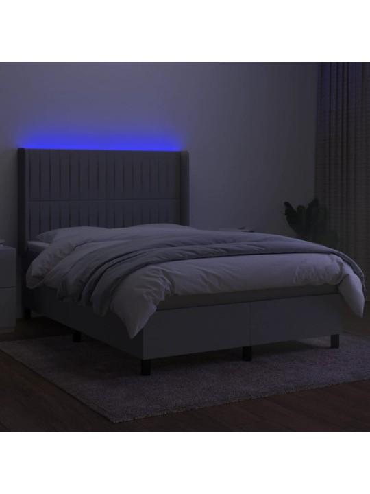Box spring postel s matrací a LED světle šedá 140x190 cm textil