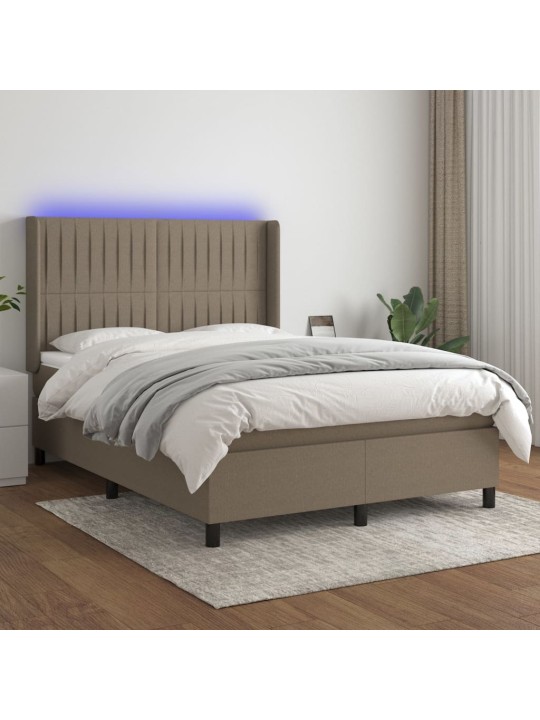 Box spring postel s matrací a led taupe 140x190 cm textil