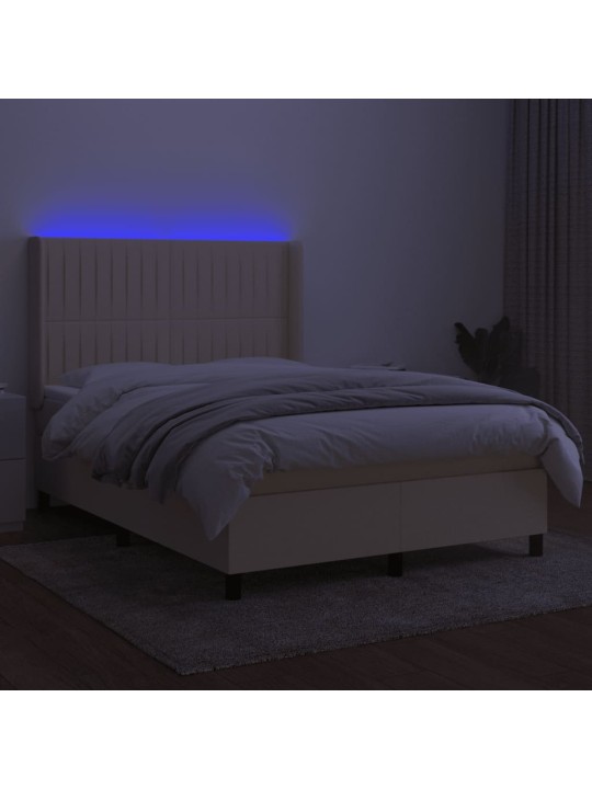 Box spring postel s matrací a led krémová 140x190 cm textil