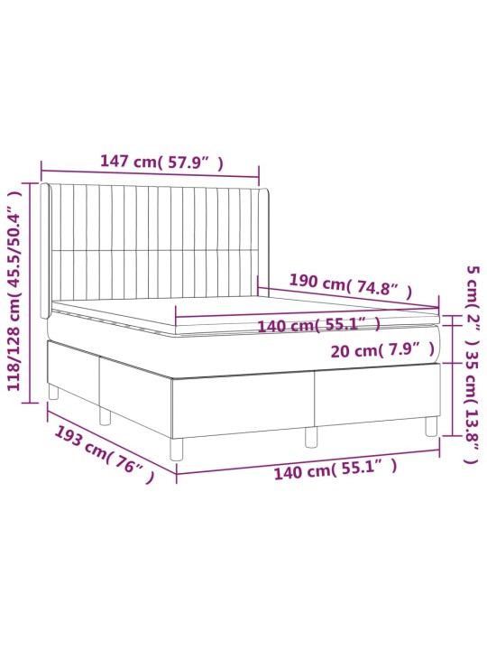 Box spring postel s matrací a led krémová 140x190 cm textil