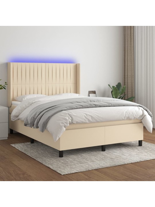 Box spring postel s matrací a led krémová 140x190 cm textil