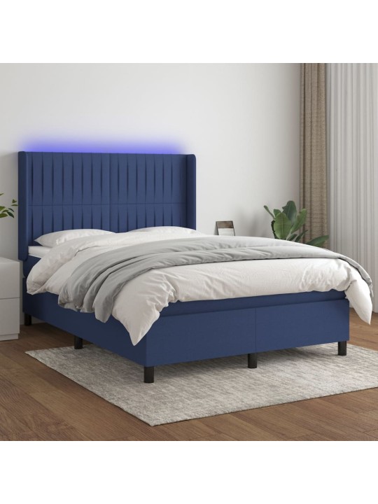 Box spring postel s matrací a LED modrá 140x190 cm textil