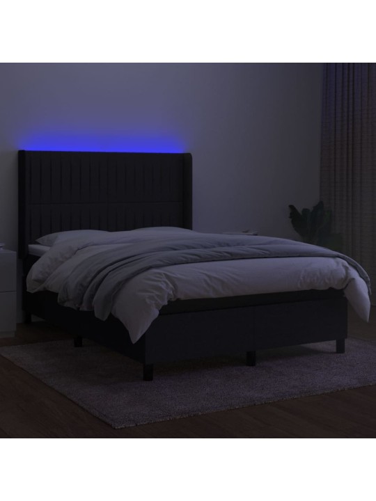 Box spring postel s matrací a LED černá 140x200 cm textil