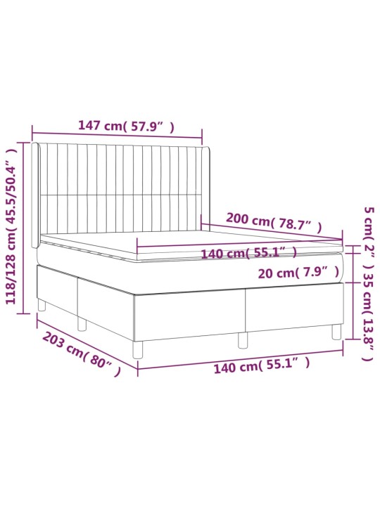 Box spring postel s matrací a LED černá 140x200 cm textil