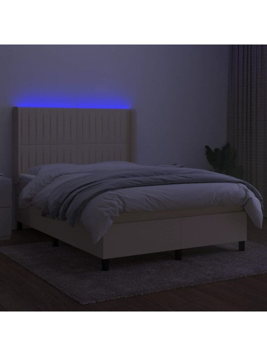 Box spring postel s matrací a led krémová 140x200 cm textil