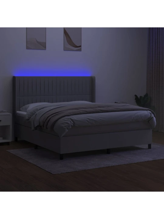 Box spring postel s matrací a LED světle šedá 160x200 cm textil
