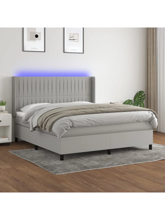 Box spring postel s matrací a LED světle šedá 160x200 cm textil
