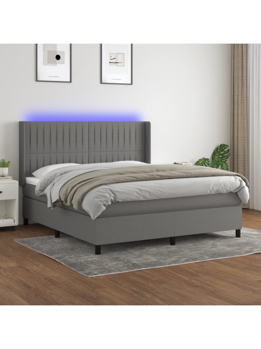 Box spring postel s matrací a LED tmavě šedá 160x200 cm textil