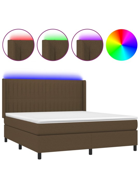 Box spring postel s matrací a led tmavě hnědá 160x200 cm textil