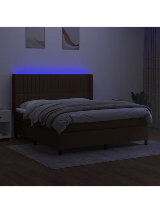 Box spring postel s matrací a led tmavě hnědá 160x200 cm textil