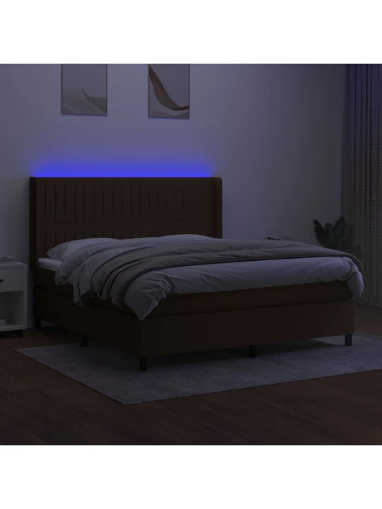 Box spring postel s matrací a led tmavě hnědá 160x200 cm textil