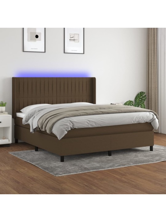 Box spring postel s matrací a led tmavě hnědá 160x200 cm textil