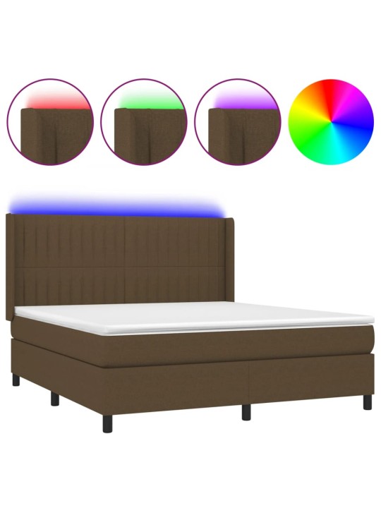 Box spring postel s matrací a led tmavě hnědá 180x200 cm textil