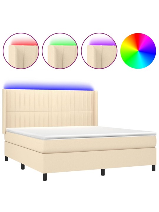 Box spring postel s matrací a led krémová 180x200 cm textil