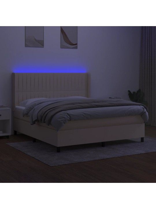 Box spring postel s matrací a led krémová 180x200 cm textil