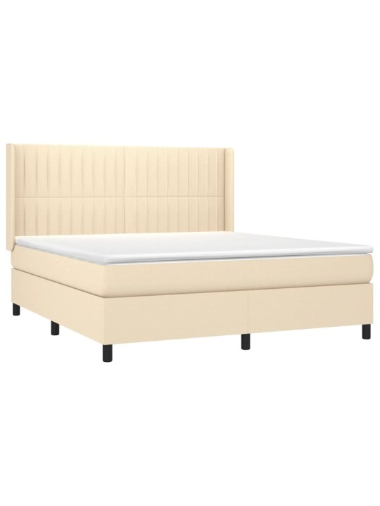 Box spring postel s matrací a led krémová 180x200 cm textil