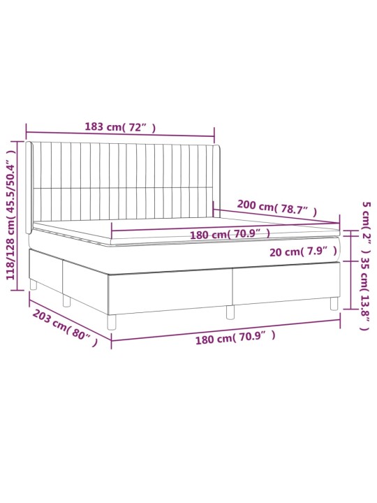 Box spring postel s matrací a led krémová 180x200 cm textil