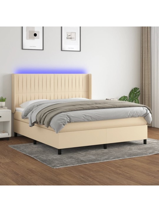 Box spring postel s matrací a led krémová 180x200 cm textil