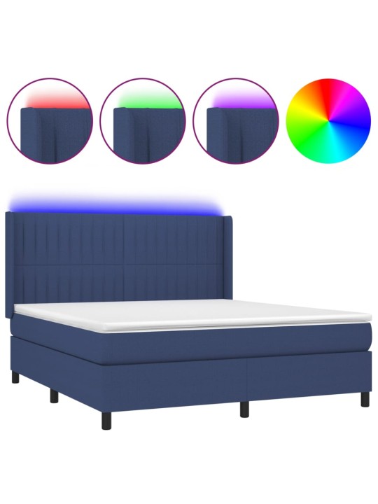 Box spring postel s matrací a LED modrá 180x200 cm textil