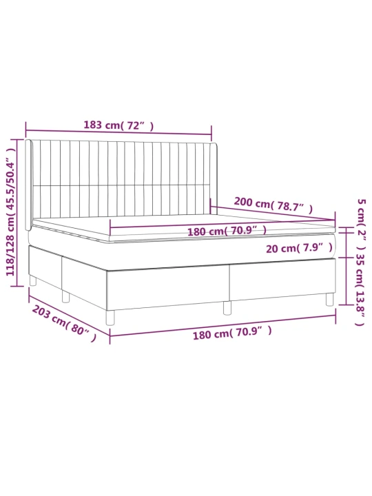Box spring postel s matrací a LED modrá 180x200 cm textil