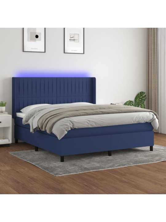Box spring postel s matrací a LED modrá 180x200 cm textil