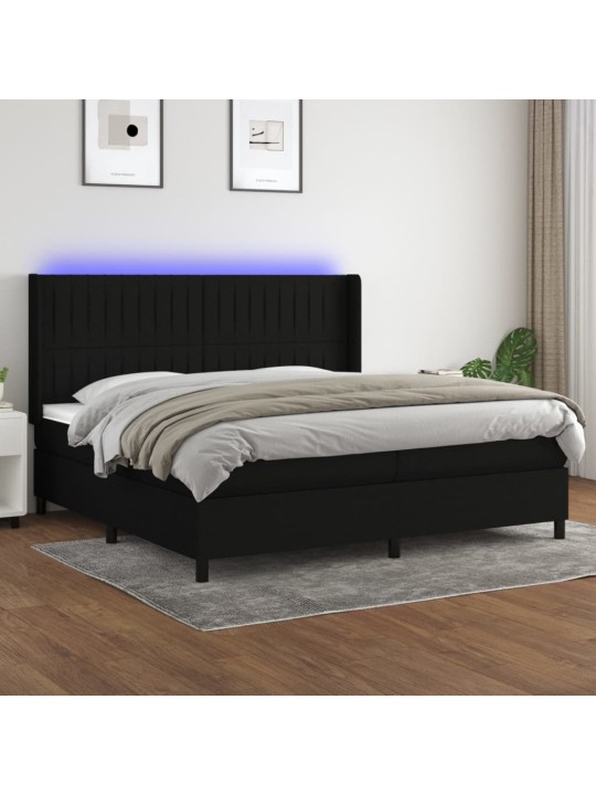 Box spring postel s matrací a LED černá 200x200 cm textil