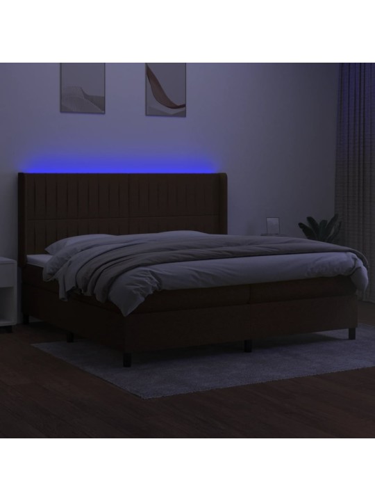 Box spring postel s matrací a led tmavě hnědá 200x200 cm textil