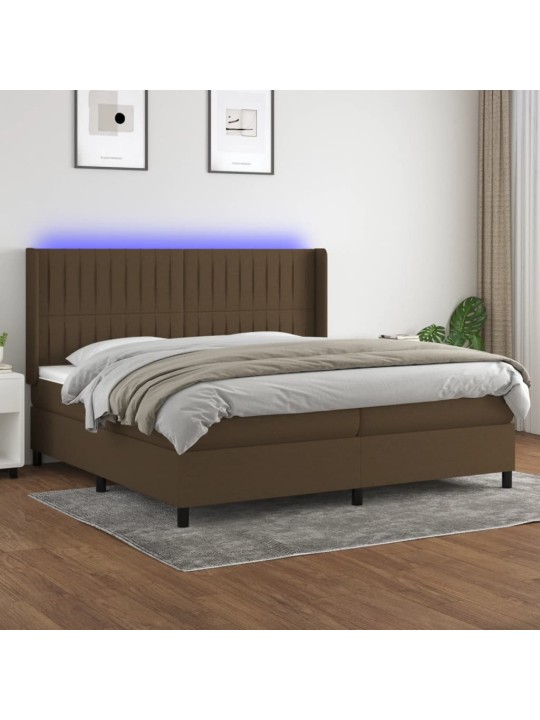 Box spring postel s matrací a led tmavě hnědá 200x200 cm textil